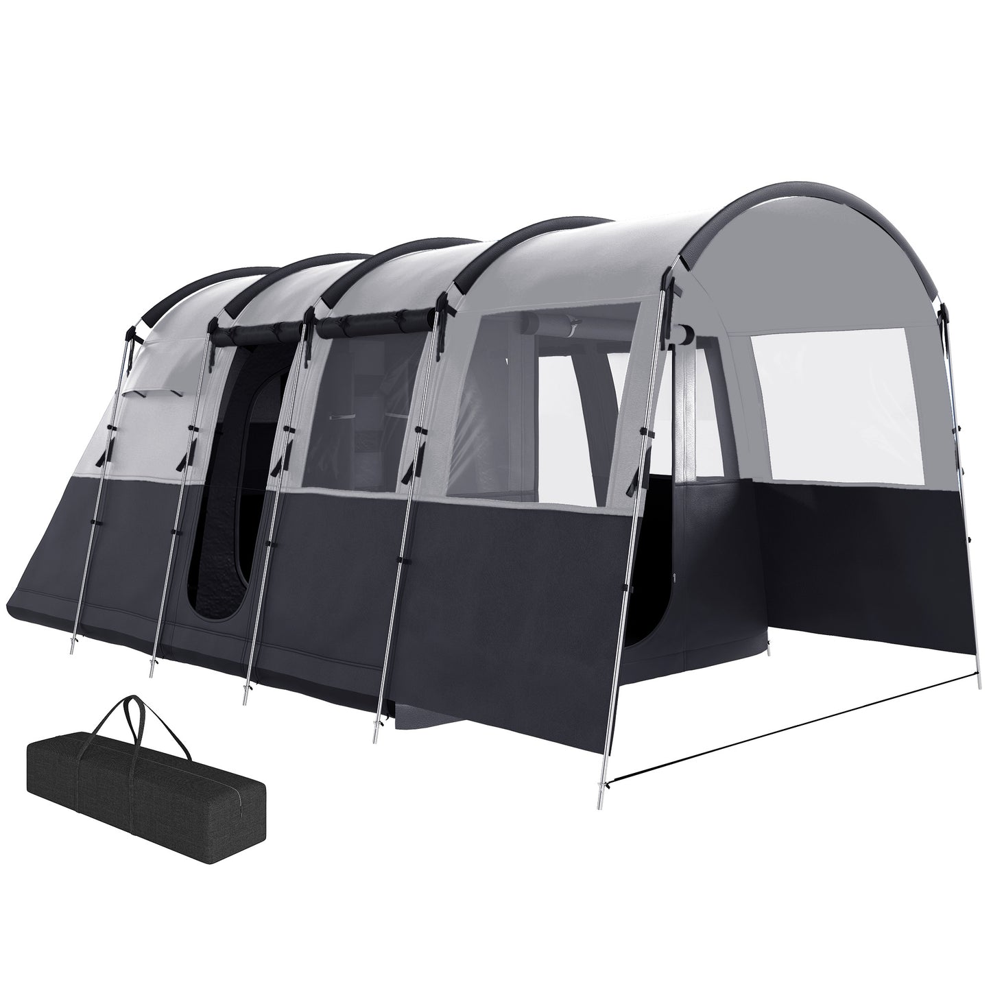 Outsunny 8-Person Camping Tent, Waterproof Family Tent, Tunnel Design, 4 Large Windows, Sleeping Cabins 3000mm Water Column