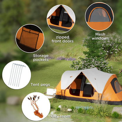 Outsunny Six-Man Tent, with Two Rooms, Small Rainfly and Accessories