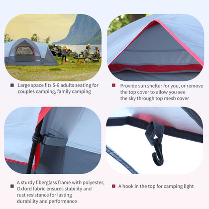 Outsunny Fibreglass & Steel Frame 5/6 Person Lightweight Camping Tent