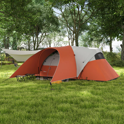 Outsunny 3000mm Waterproof Camping Tent for 5-6 Man, Family Tent with Porch and Sewn in Groundsheet, Portable with Bag