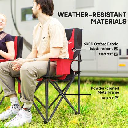 Outsunny Set of 2 Folding Camping Chairs, Padded Camping Chairs with Adjustable Armrests, Portable & Lightweight Folding Camp Chair with Cooler Bag, Cup Holder and Side Pockets