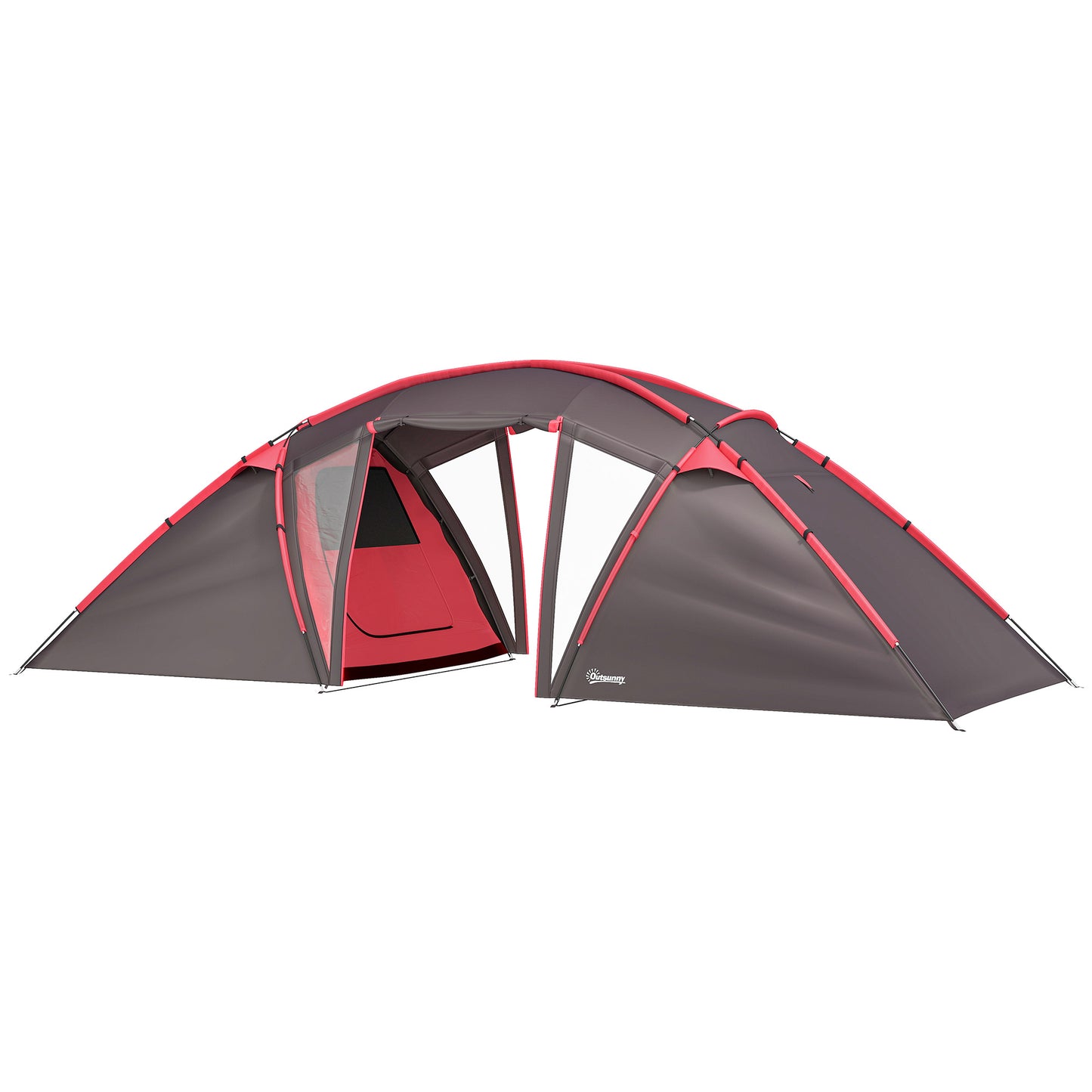Outsunny 4-6 Man Family Camping Tent w/ 2 Bedrooms and a Living Room, Waterproof Tunnel Tent w/ Sewn In Groundsheet, Doors, Windows, Carry Bag