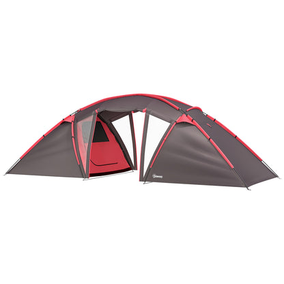 Outsunny 4-6 Man Family Camping Tent w/ 2 Bedrooms and a Living Room, Waterproof Tunnel Tent w/ Sewn In Groundsheet, Doors, Windows, Carry Bag
