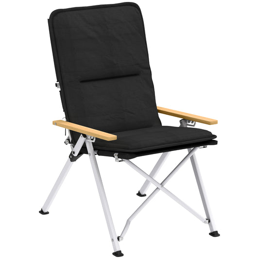 Outsunny Portable Camping Chair for Adults, High Back Folding Chair with Padded Seat and Carry Bag, Outdoor Recliner for Hiking, Fishing, Beach and Picnic