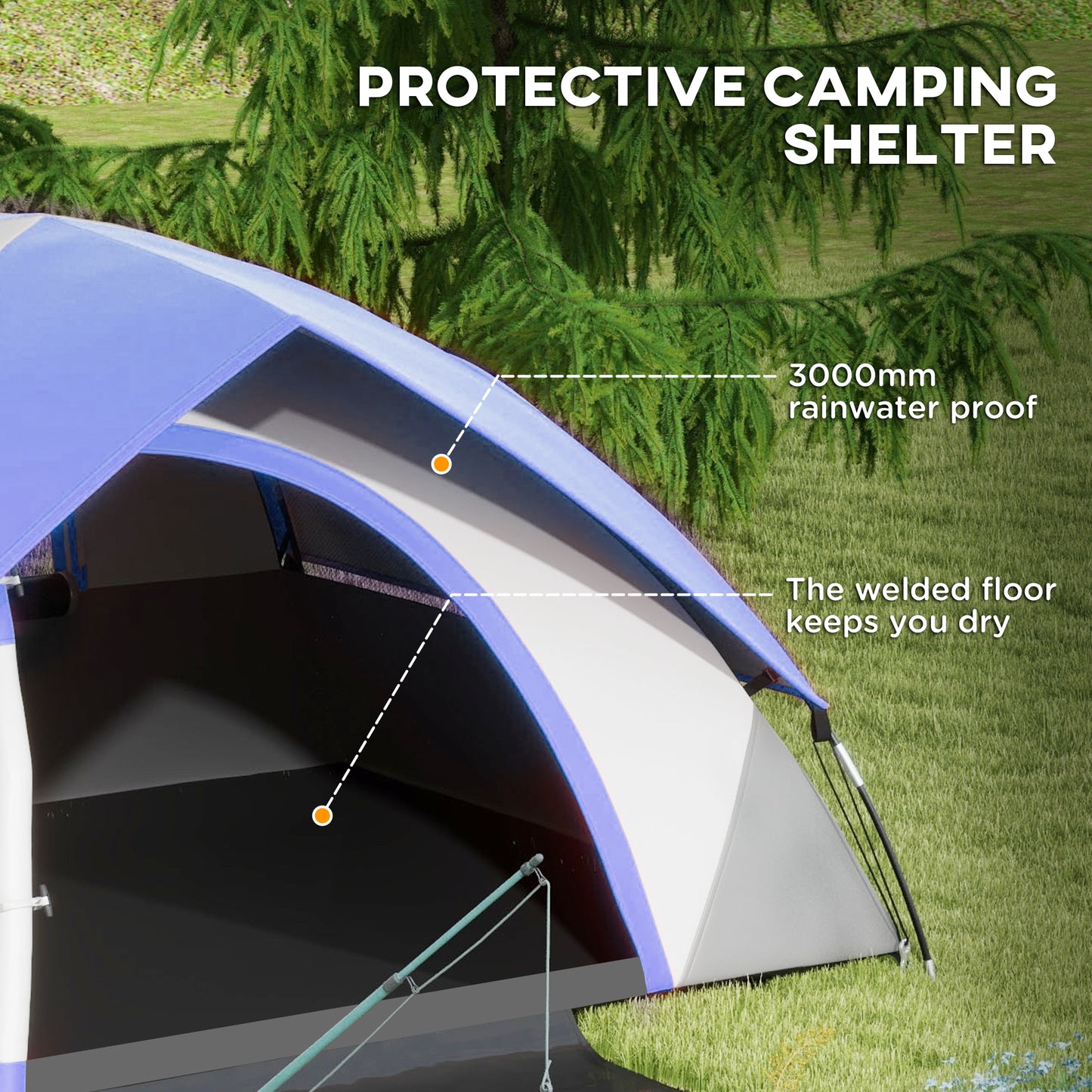 Outsunny Two Man Single Room Dome Tent, with Accessories
