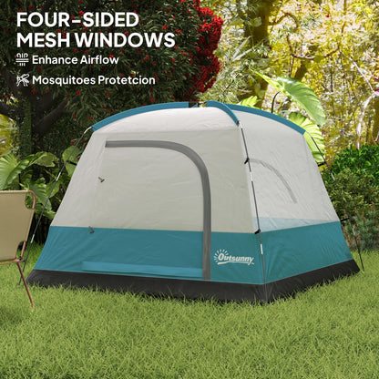 Outsunny 3-4 Person Camping Tent, Easy Set Up Waterproof Dome Tent with Sewn-in Groundsheet, Mesh Windows, Pocket and Hook for Camping, Hiking, Backpacking
