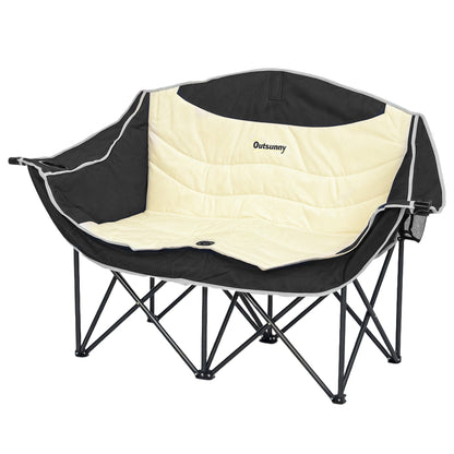 Outsunny Double Camping Chair for Adults, Oversized Heavy Duty Padded Folding Chair with Armrests, Cup Holders and Carry Bag for Outdoor Camping Hiking Picnic Fishing, 250kg Capacity