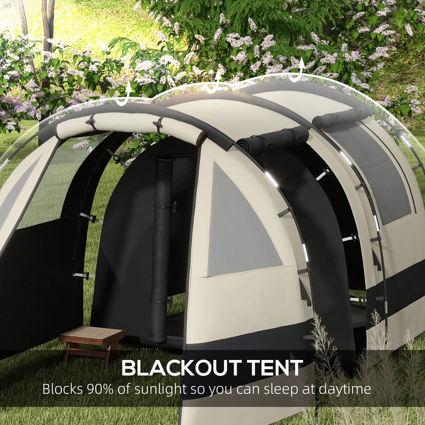Outsunny Four Man, Two Room Blackout Tent, with Accessories