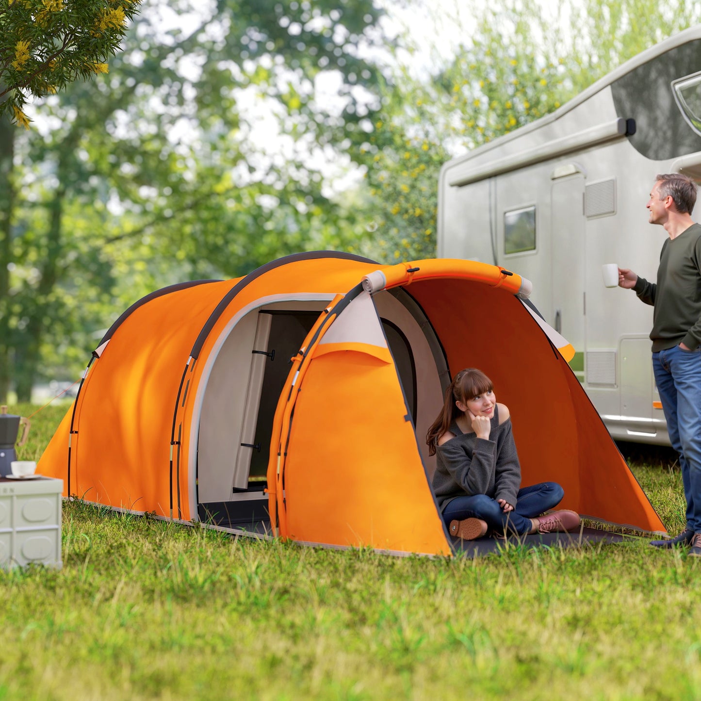 Outsunny 2-3 Man Tunnel Tents w/ Vestibule Camping Tent Porch Air Vents Weather-Resistant Shelter