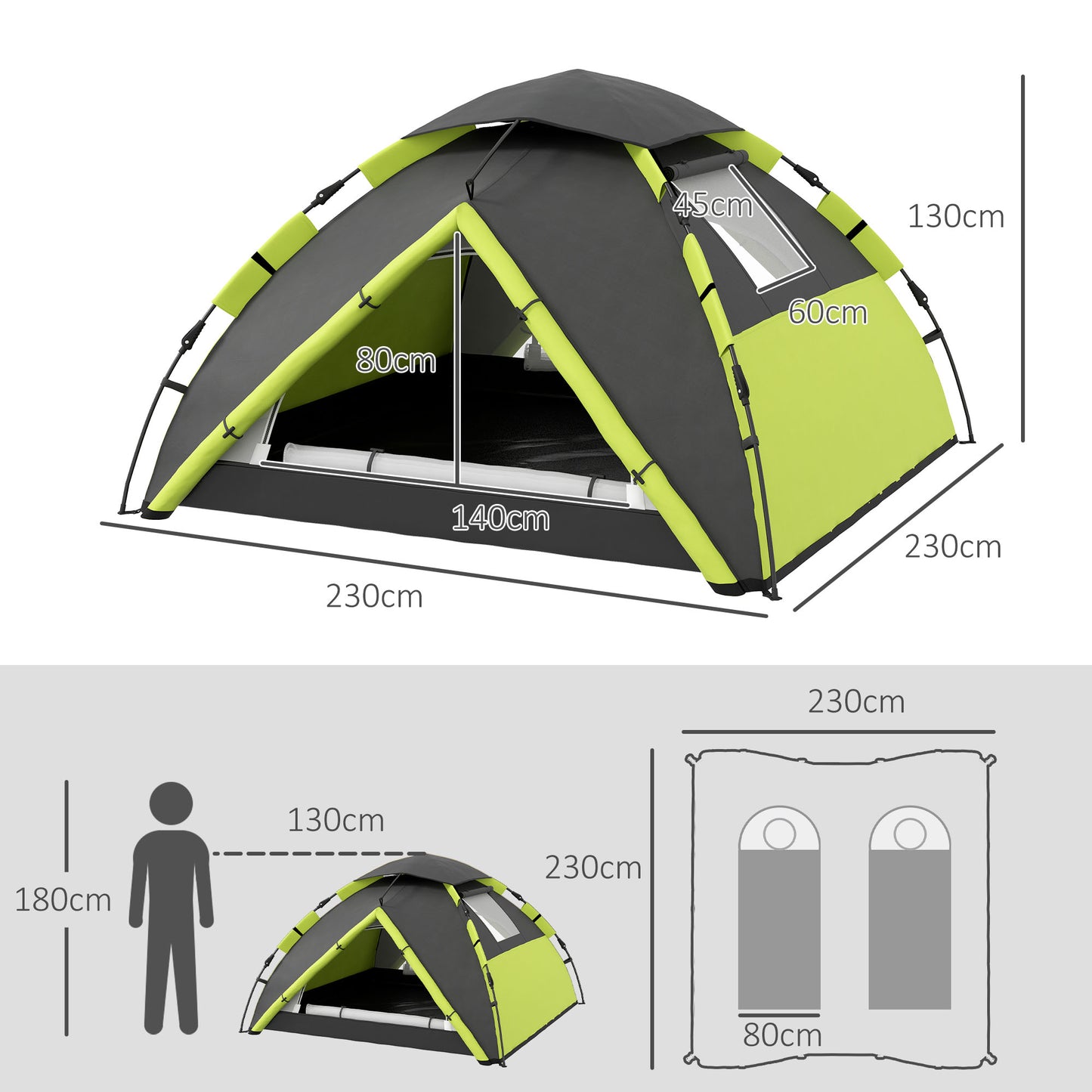 Outsunny Two-Man One Room Camping Tent, with Accessories