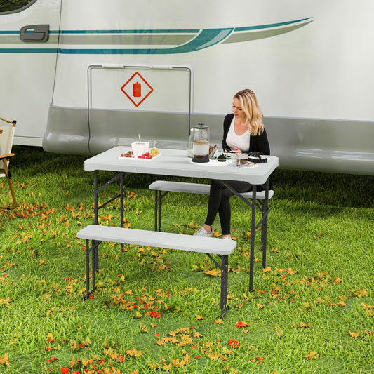 Outsunny Three-Piece Folding Picnic Table and Bench Set - Light Grey