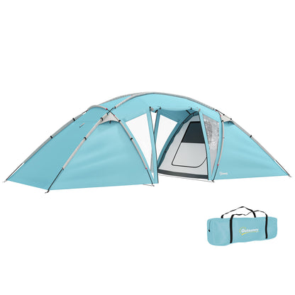 Outsunny 4-6 Man Family Camping Tent w/ 2 Bedrooms and a Living Room, Waterproof Tunnel Tent w/ Sewn In Groundsheet, Doors, Windows, Carry Bag