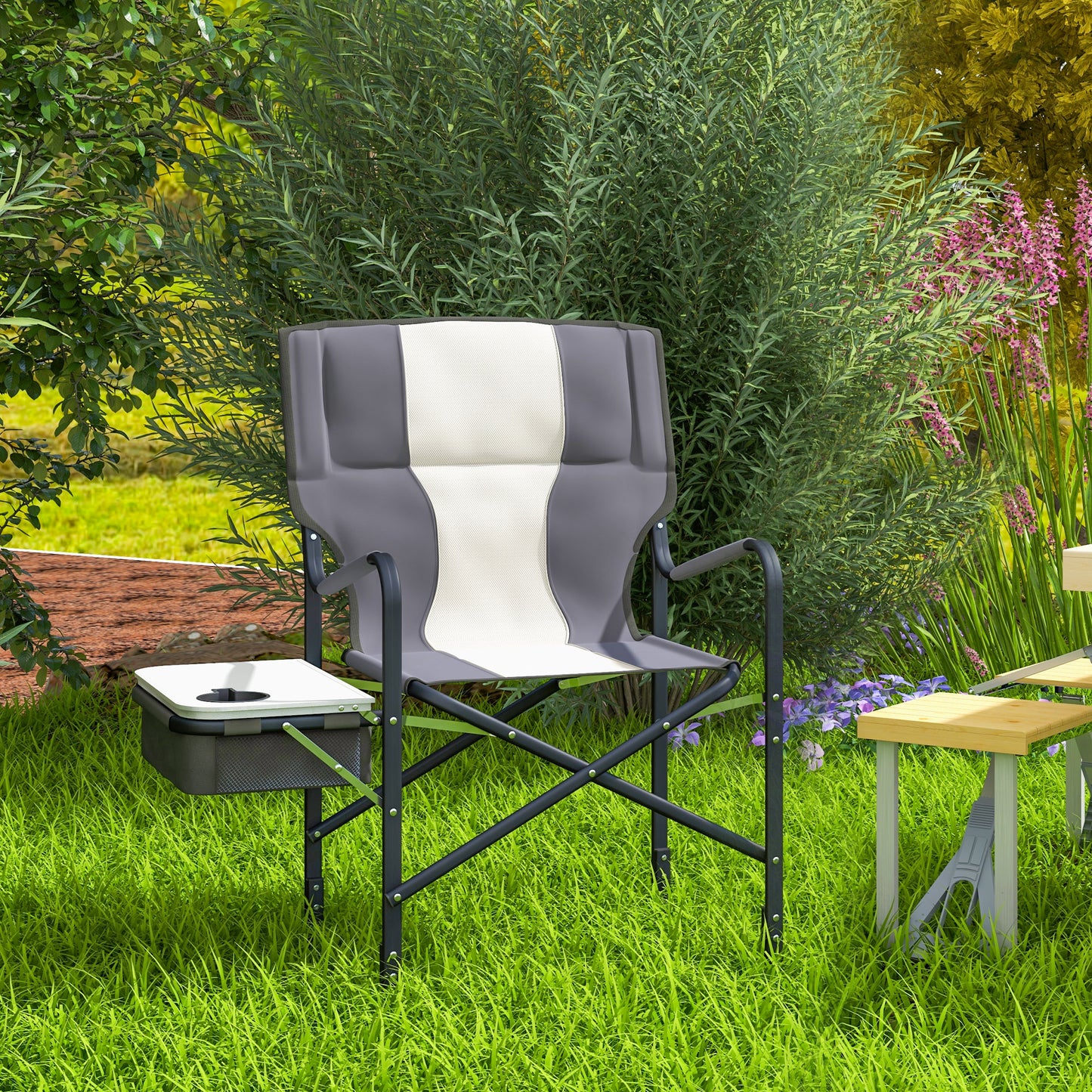 Outsunny Folding Aluminium Camping Chair, with Cooler Bag Table