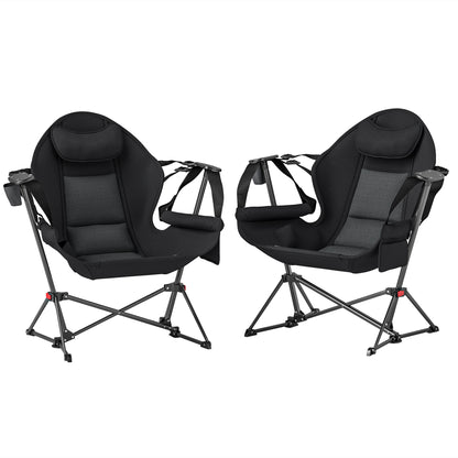 Outsunny Hammock Camping Chair Set of 2, Adjustable Back Swinging Camping Chair Portable Swinging Chair with Cup Holder, Headrest, Padded Seat and Carry Bag for Travel Fishing Hiking