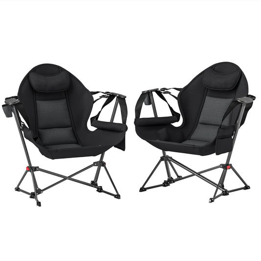 Outsunny Hammock Camping Chair Set of 2, Adjustable Back Swinging Camping Chair Portable Swinging Chair with Cup Holder, Headrest, Padded Seat and Carry Bag for Travel Fishing Hiking
