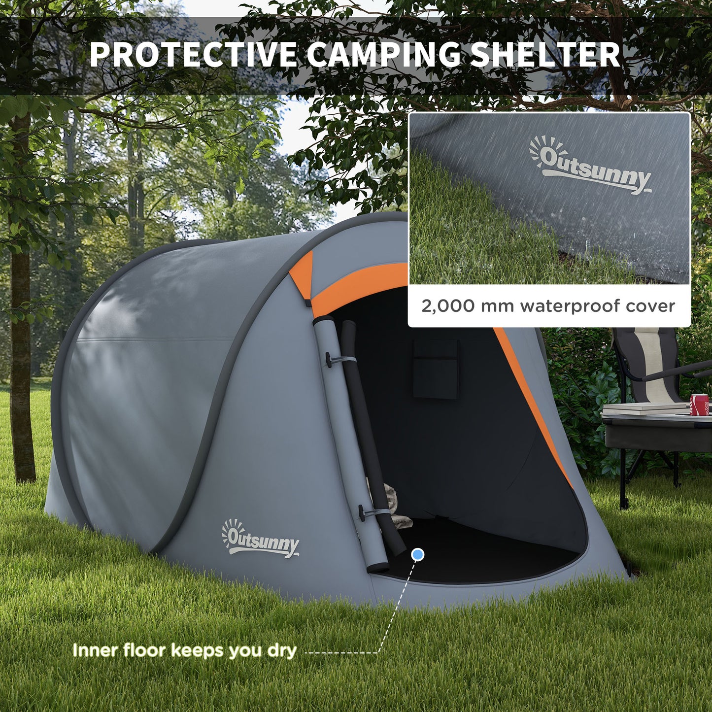 Outsunny Two-Man Pop-Up Dome Tent, with Accessories