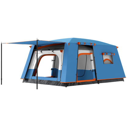 Outsunny 4-6 Man Camping Tent, Double Layer Tunnel Tent with Porch, Living Area and 2 Bedrooms, Sewn in Groundsheet, 3000mm Waterproof and UPF 30+, Portable with Bag, Blue
