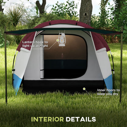 Outsunny Camping Tent, Large Tunnel Tent with Bedroom and Living Area, 2000mm Waterproof, Portable with Bag for 2-3 Man