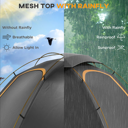 Outsunny Aluminium Frame Camping Tent Dome Tent with Removable Rainfly, 2000mm Waterproof, for 1-2 Man