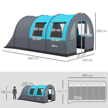 Outsunny Six Man Duo Room Tunnel Tent, with Accessories