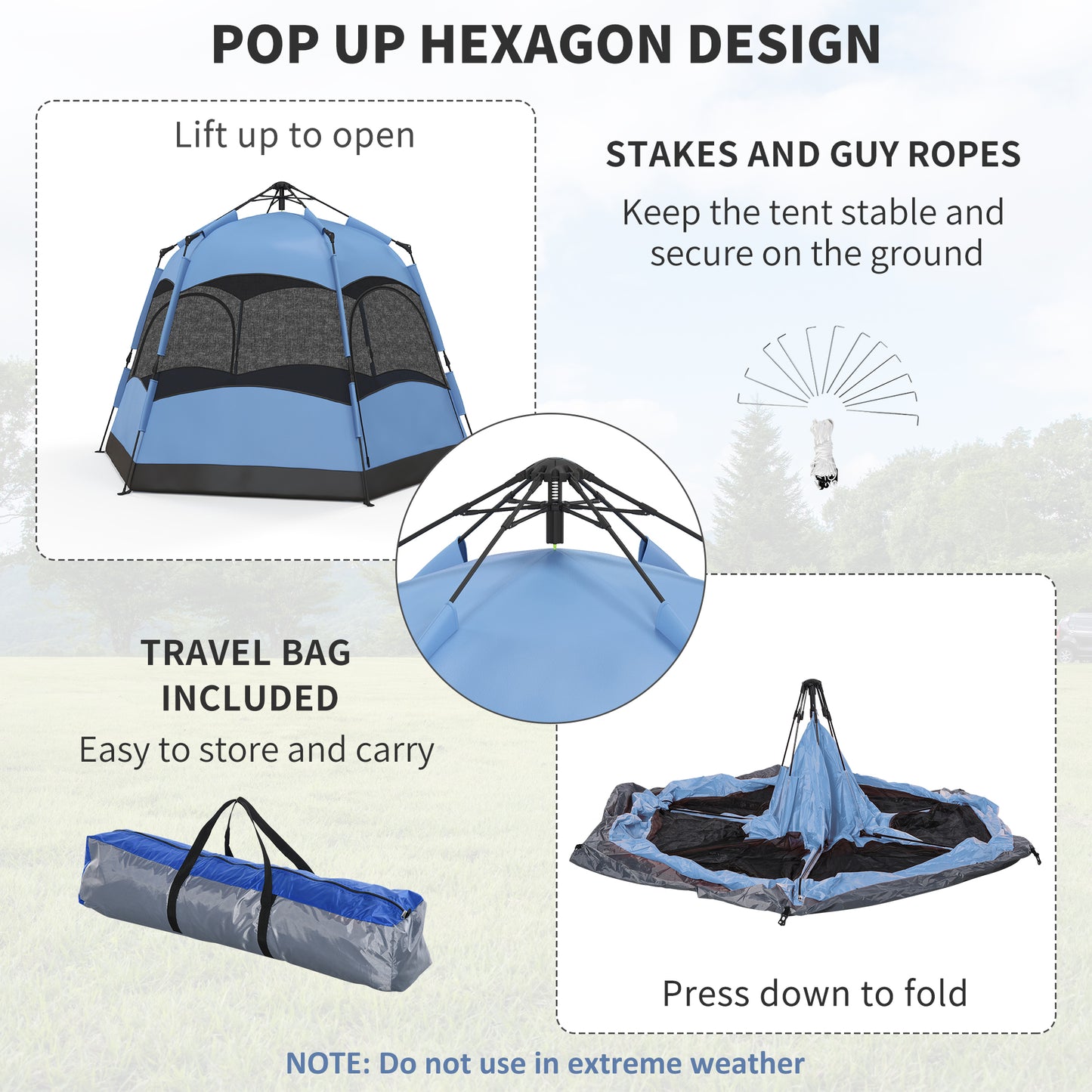 Outsunny Six Man Hexagon Camping Tent with Hang Hook and Carry Bag