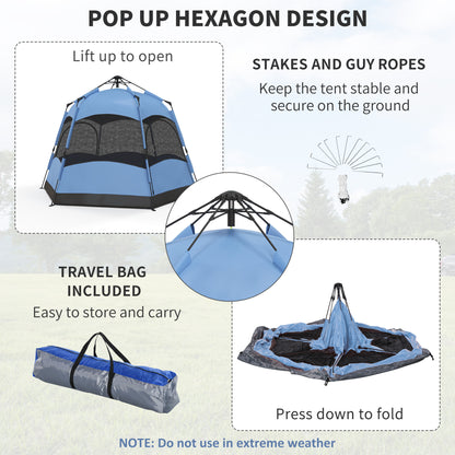 Outsunny Six Man Hexagon Camping Tent with Hang Hook and Carry Bag