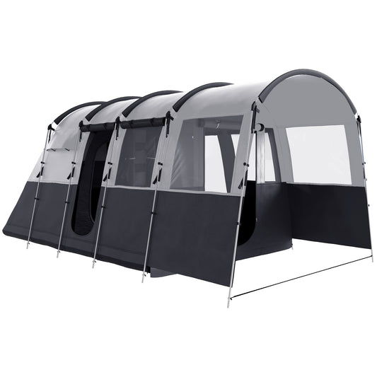 Outsunny 8-Person Camping Tent, Waterproof Family Tent, Tunnel Design, 4 Large Windows, Sleeping Cabins 3000mm Water Column