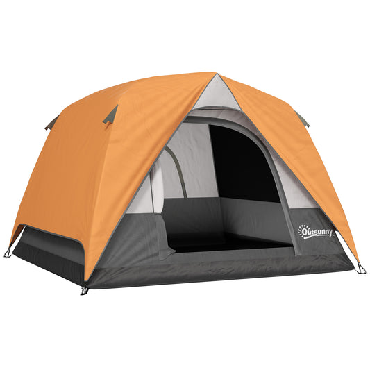 Outsunny 3-4 Person Camping Tent, Easy Set Up Waterproof Dome Tent with Sewn-in Groundsheet, Mesh Windows, Pocket and Hook for Camping, Hiking, Backpacking