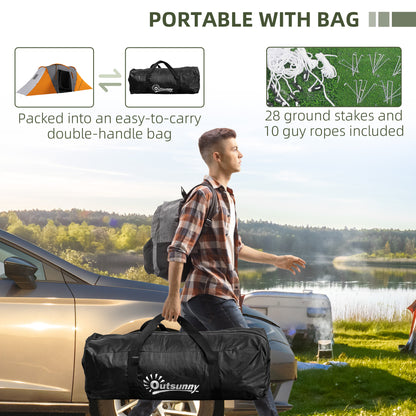 Outsunny Large Camping Tent Tunnel Tent with 2 Bedroom and Living Area, 2000mm Waterproof, Portable with Bag for 4-6 Man