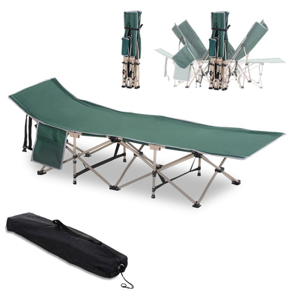 Outsunny Single Person Camping Bed Folding Cot Outdoor Patio Portable Military Sleeping Bed Travel Guest Leisure Fishing with Side Pocket and Carry Bag
