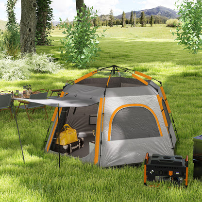Outsunny Instant Camping Tent, 2/3/4 Person Easy Setup Dome Family Tent with Vestibule, Rainfly, 4 Mesh Windows & 2 Doors, Hexagonal Design, Waterproof & UV Protected