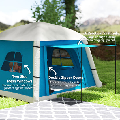 Outsunny Inflatable Camping Tent w/ Hand Pump, Easy Setup 1/2 Person Blow Up Tent Waterproof 190T Taffeta w/ Mesh Windows, Doors and Carry Bag