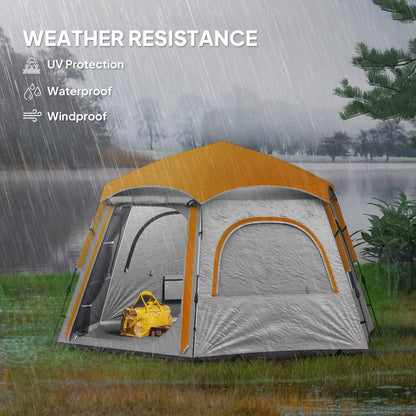 Outsunny Instant Camping Tent, 2/3/4 Person Easy Setup Dome Family Tent with Vestibule, Rainfly, 4 Mesh Windows & 2 Doors, Hexagonal Design, Waterproof & UV Protected