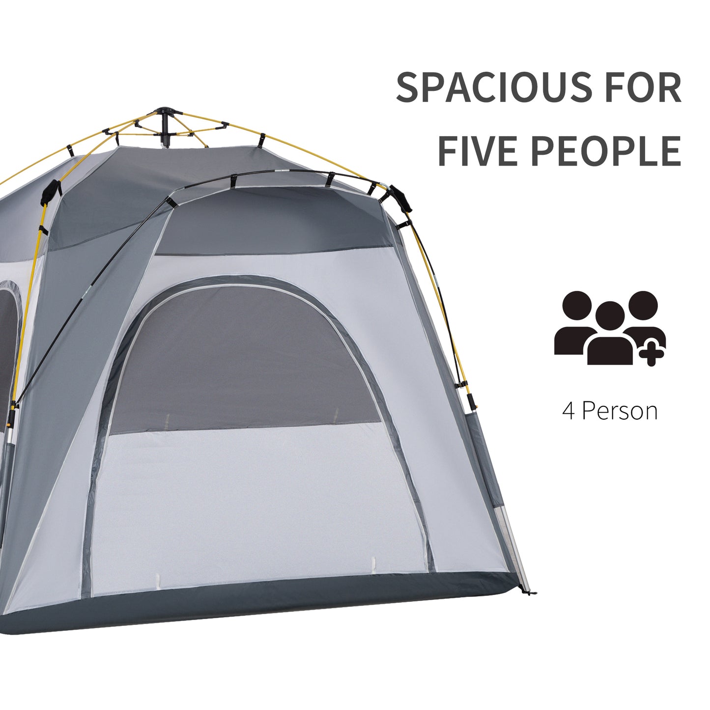 Outsunny 4 Person Automatic Camping Tent, Outdoor Pop Up Tent, Portable Backpacking Dome Shelter