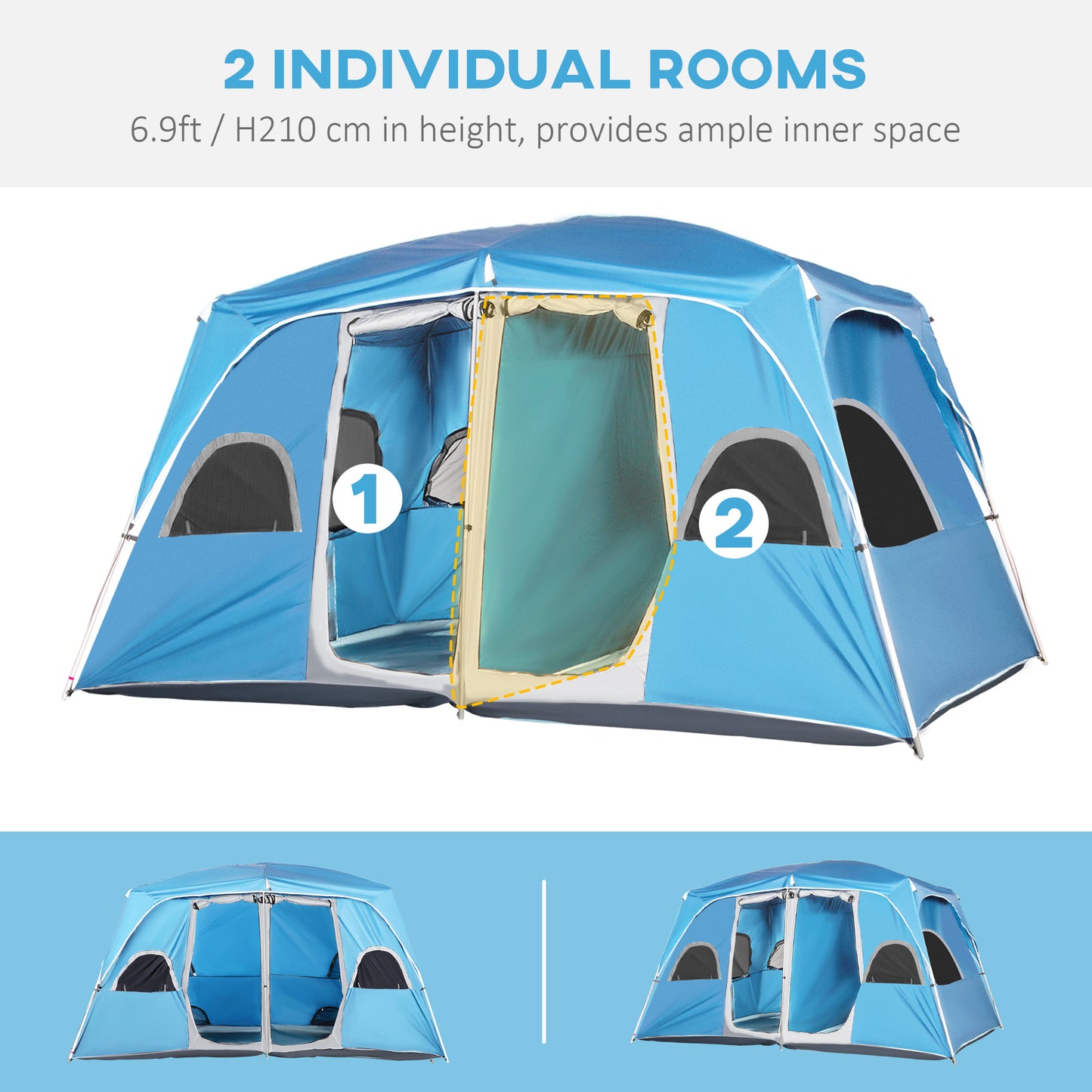 Outsunny 4-8 Person Camping Tent Family Tent with 2 Room, Mesh Windows, Easy Set Up for Backpacking, Hiking, Outdoor