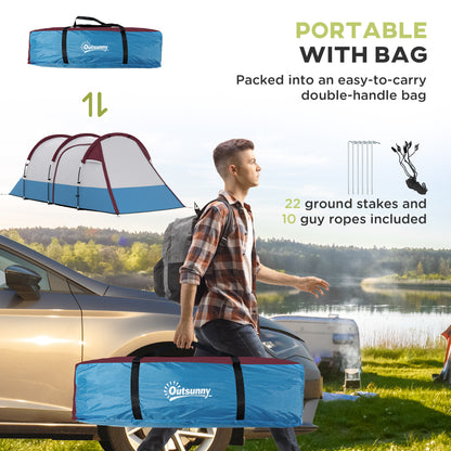 Outsunny Camping Tent, Large Tunnel Tent with Bedroom and Living Area, 2000mm Waterproof, Portable with Bag for 2-3 Man