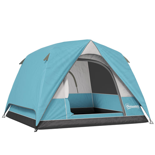Outsunny 3-4 Person Camping Tent, Easy Set Up Waterproof Dome Tent with Sewn-in Groundsheet, Mesh Windows, Pocket and Hook for Camping, Hiking, Backpacking