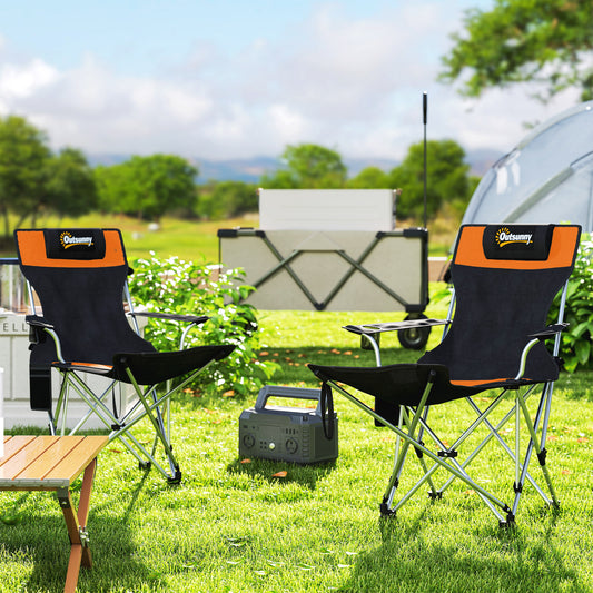 Outsunny Set of 2 Reclining Folding Camping Chair w/ Detachable Footrest, Storage Bag, Cup Holder & Headrest, Lightweight Portable Camp Chair for Beach, Picnic
