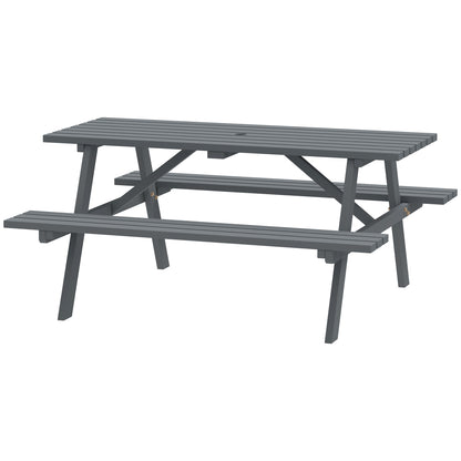 Outsunny 6 Seater Wooden Picnic Table Bench for Outdoor Garden or Patio with Parasol Cutout 150 cm