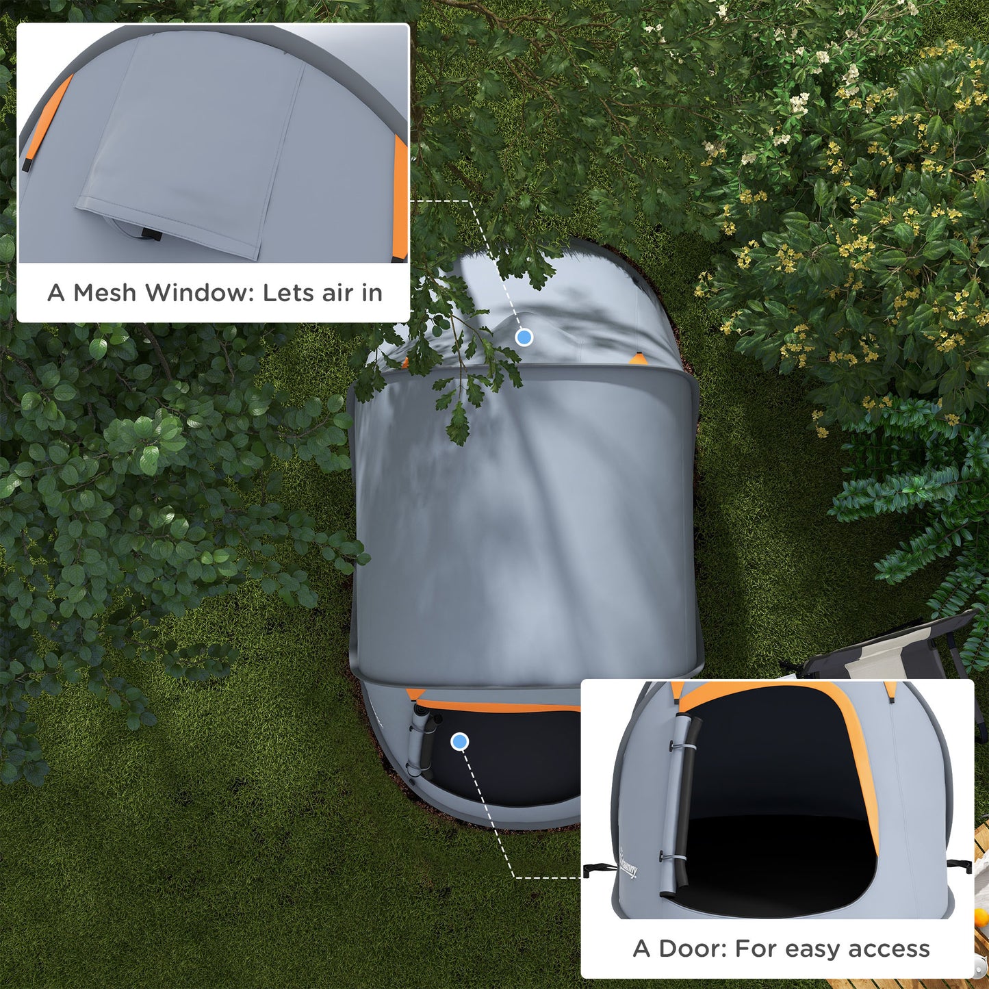 Outsunny Two-Man Pop-Up Dome Tent, with Accessories