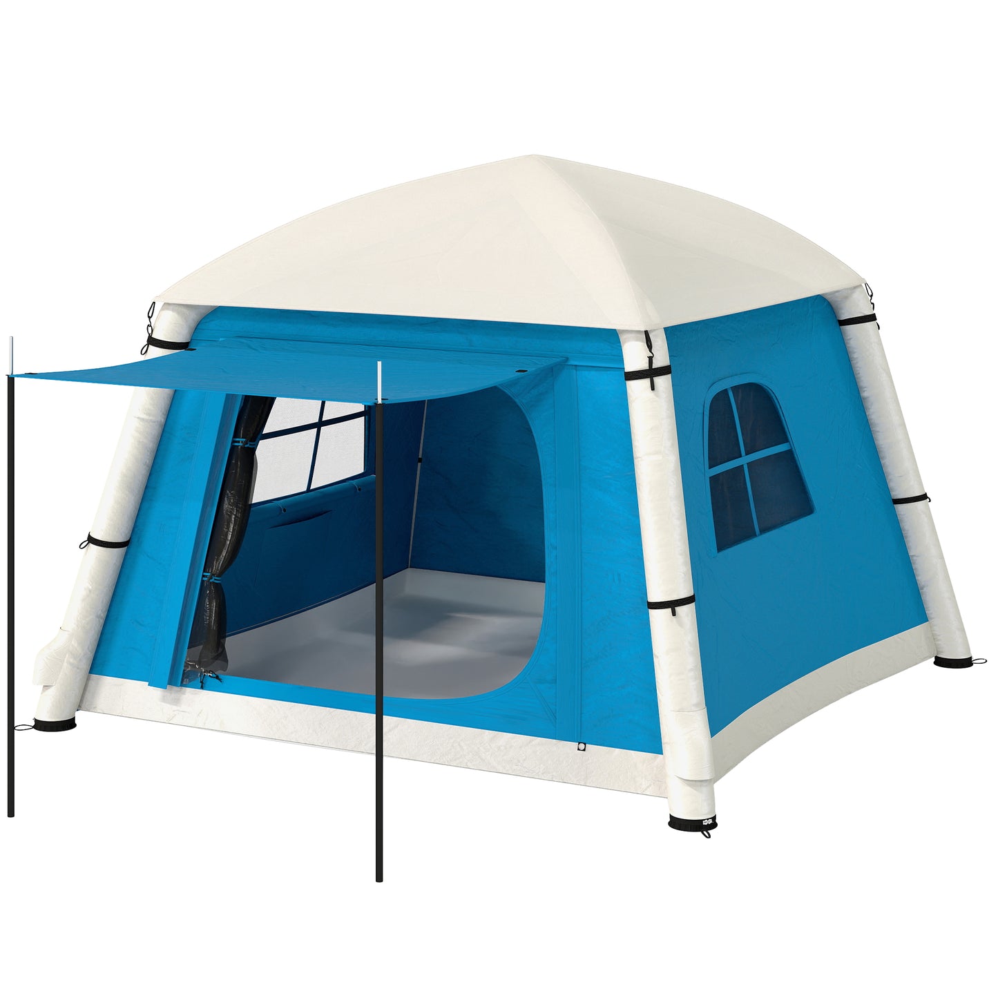 Outsunny Inflatable Camping Tent w/ Hand Pump, Easy Setup 1/2 Person Blow Up Tent Waterproof 190T Taffeta w/ Mesh Windows, Doors and Carry Bag