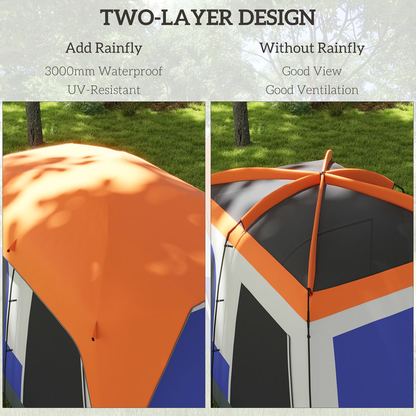 Outsunny Six-Man Camping Tent, with Small Rainfly and Accessories