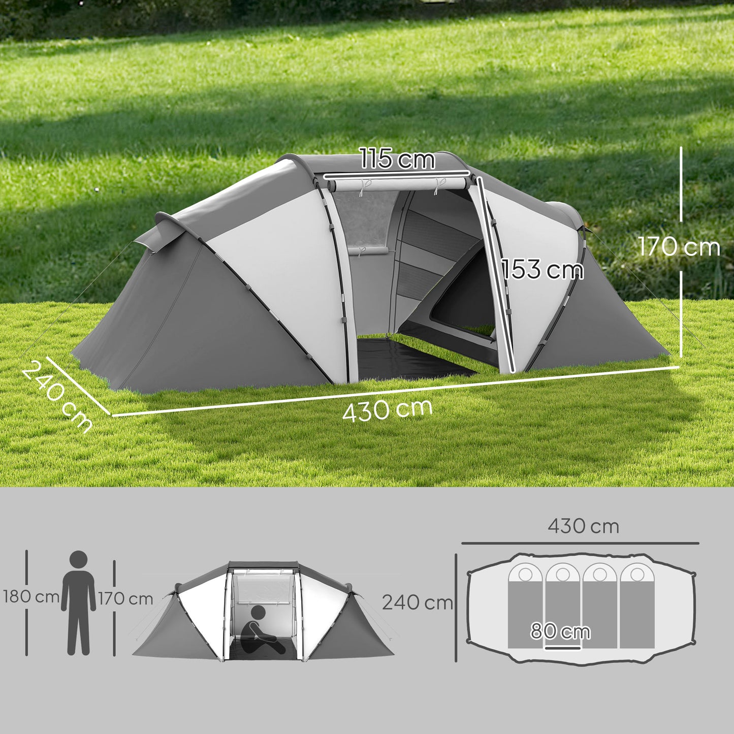 Outsunny 4-6 Man UV Protection Camping Tent