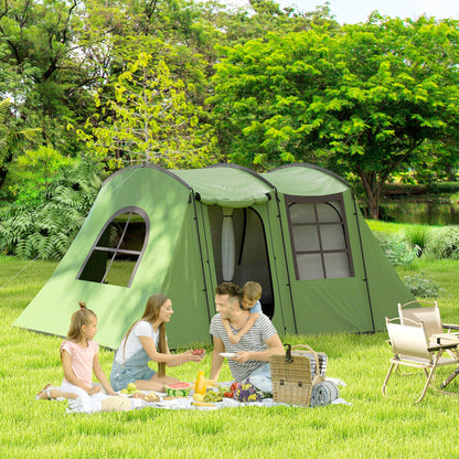 Outsunny 3-4 Man Tunnel Tent, Family Camping Tent with Porch, Bedroom and Living Area, Sewn in Groundsheet, 3000mm Waterproof, Portable with Bag for Hiking, Festival, Backpacking
