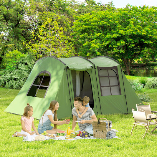 Outsunny 3-4 Man Tunnel Tent, Family Camping Tent with Porch, Bedroom and Living Area, Sewn in Groundsheet, 3000mm Waterproof, Portable with Bag for Hiking, Festival, Backpacking