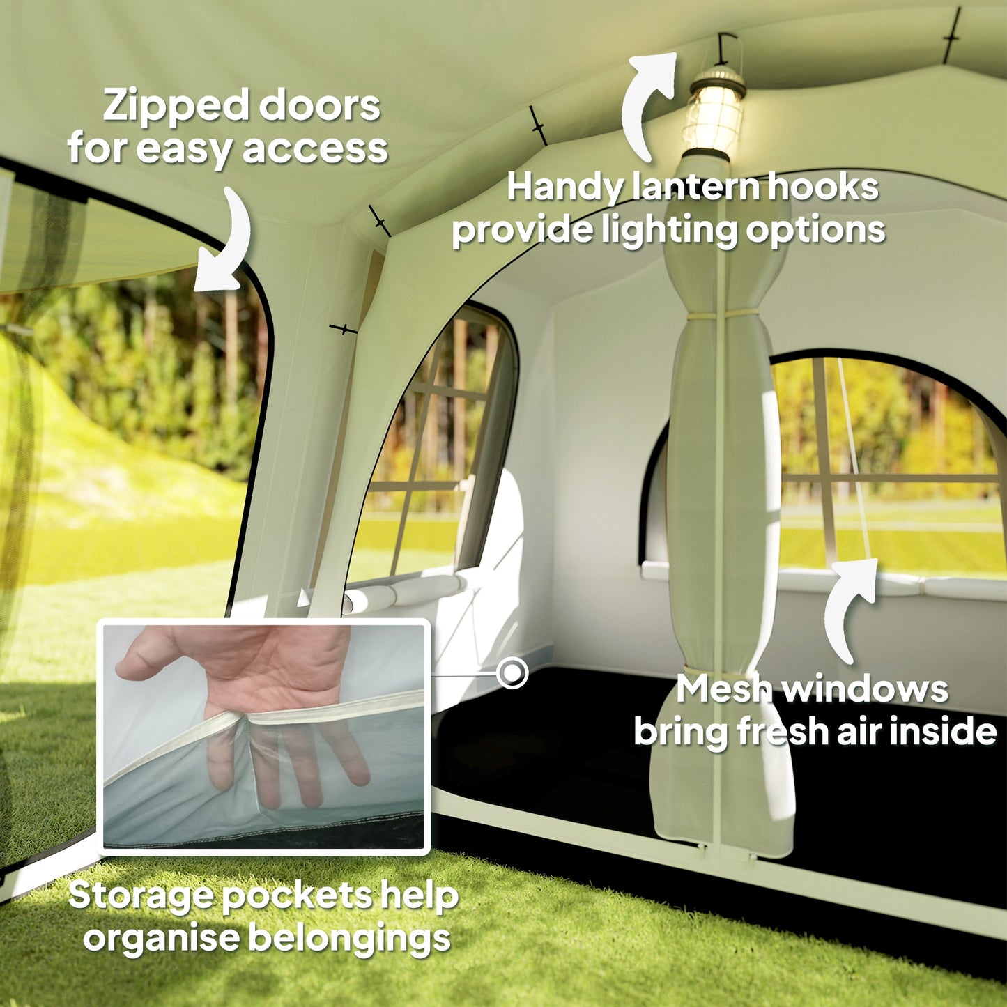 Outsunny 3-4 Man Tunnel Tent, Family Camping Tent with Porch, Bedroom and Living Area, Sewn in Groundsheet, 3000mm Waterproof, Portable with Bag for Hiking, Festival, Backpacking