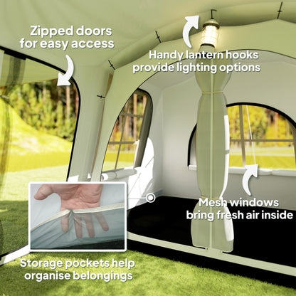 Outsunny 3-4 Man Tunnel Tent, Family Camping Tent with Porch, Bedroom and Living Area, Sewn in Groundsheet, 3000mm Waterproof, Portable with Bag for Hiking, Festival, Backpacking