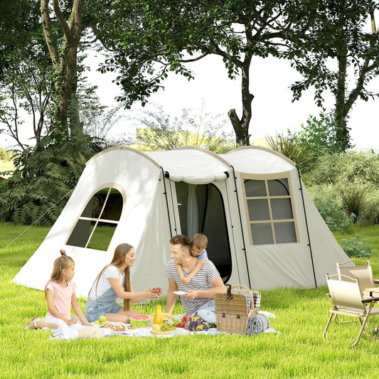 Outsunny 3-4 Man Tunnel Tent, Family Camping Tent with Porch, Bedroom and Living Area, Sewn in Groundsheet, 3000mm Waterproof, Portable with Bag for Hiking, Festival, Backpacking