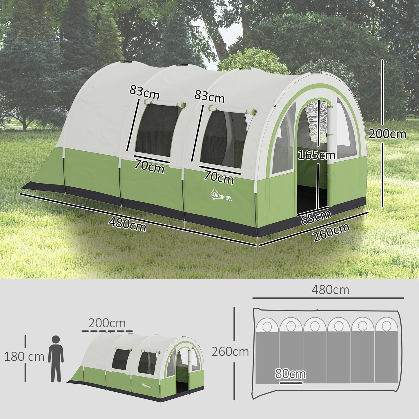 Outsunny 3000mm Waterproof Camping Tent, 5-6 Man Family Tent with Living and Bedroom, Carry Bag Included