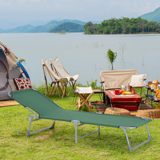 Outsunny Reclining Sun Lounger Chair Folding Camping Bed with 4-Position Adjustable Backrest, for Travel Indoor Outdoor Office Fishing